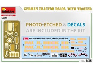 Сборная пластиковая модель Miniart - GERMAN TRACTOR D8506 WITH TRAILER, 1/35, 38038 цена и информация | Конструкторы и кубики | kaup24.ee