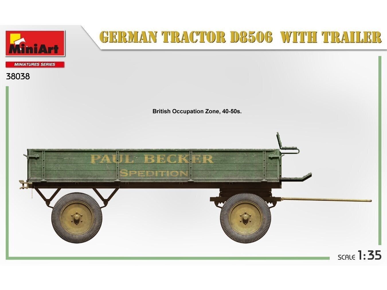 Miniart - German Tractor D8506 With Trailer, 1/35, 38038 hind ja info | Klotsid ja konstruktorid | kaup24.ee