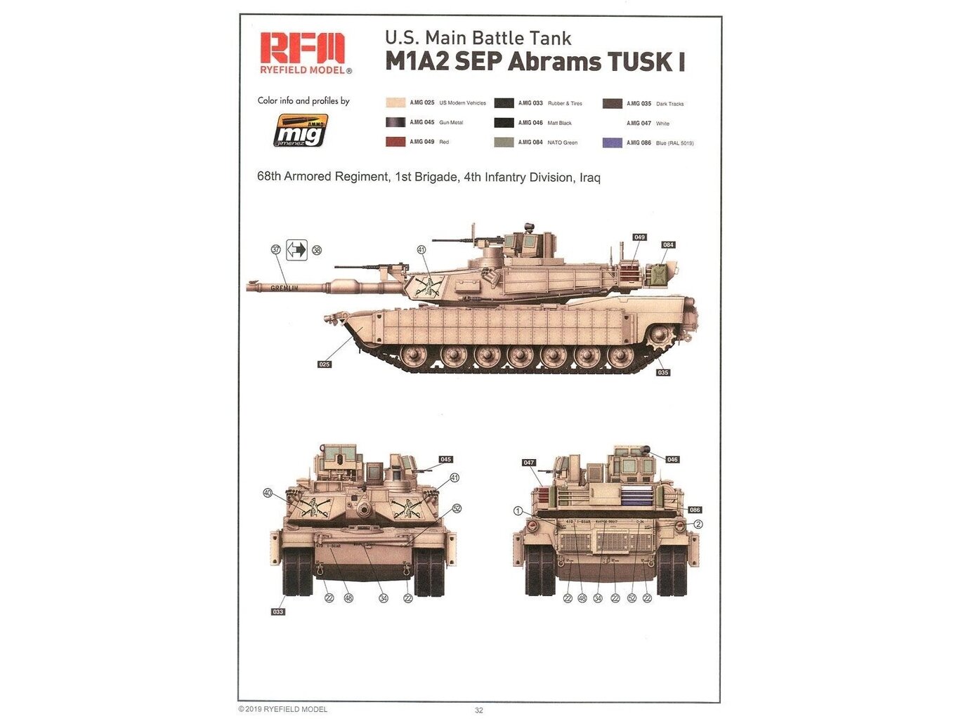 Rye Field Model - M1A2 SEP Abrams TUSK I /TUSK II with full interior, 1/35, RFM-5026 цена и информация | Klotsid ja konstruktorid | kaup24.ee