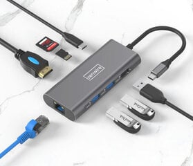 HUB USB-C ADAPTER 9w1 ZENWIRE z porti: HDMI 4K, 2x USB 3.0, USB 2.0, SD ja micro SD, toiteedastus 100 W, Fast Ethernet RJ45, Macbook Pro Air M1, Samsung DEX adapter цена и информация | Адаптеры и USB-hub | kaup24.ee