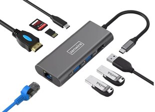 HUB USB-C ADAPTER 9w1 ZENWIRE z porti: HDMI 4K, 2x USB 3.0, USB 2.0, SD ja micro SD, toiteedastus 100 W, Fast Ethernet RJ45, Macbook Pro Air M1, Samsung DEX adapter цена и информация | Адаптеры и USB-hub | kaup24.ee