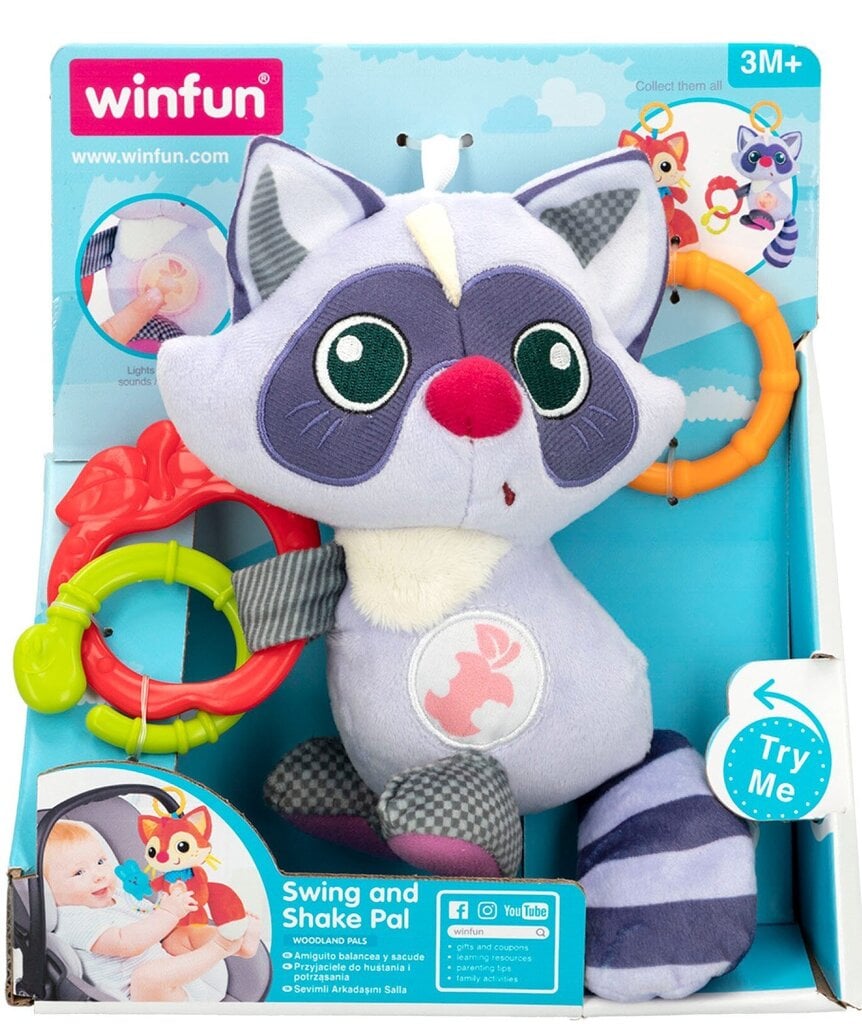 Heli- ja valgusefektidega rippuv mänguasi - Raccoon Winfun, 3m + цена и информация | Imikute mänguasjad | kaup24.ee