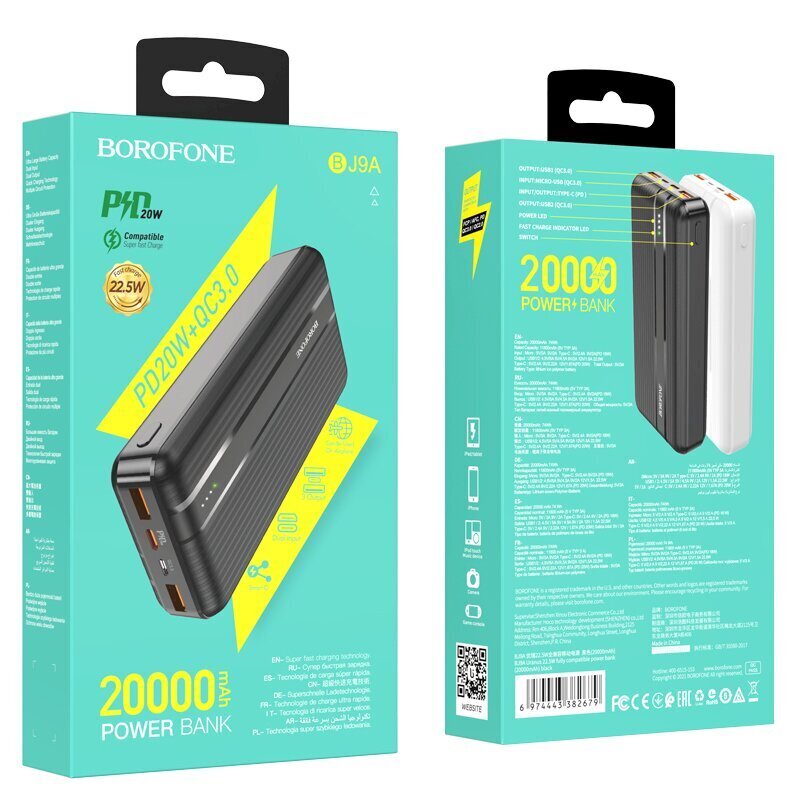 Borofone BJ9A URANUS akupank 20000 mAh / 2 x USB must цена и информация | Akupangad | kaup24.ee