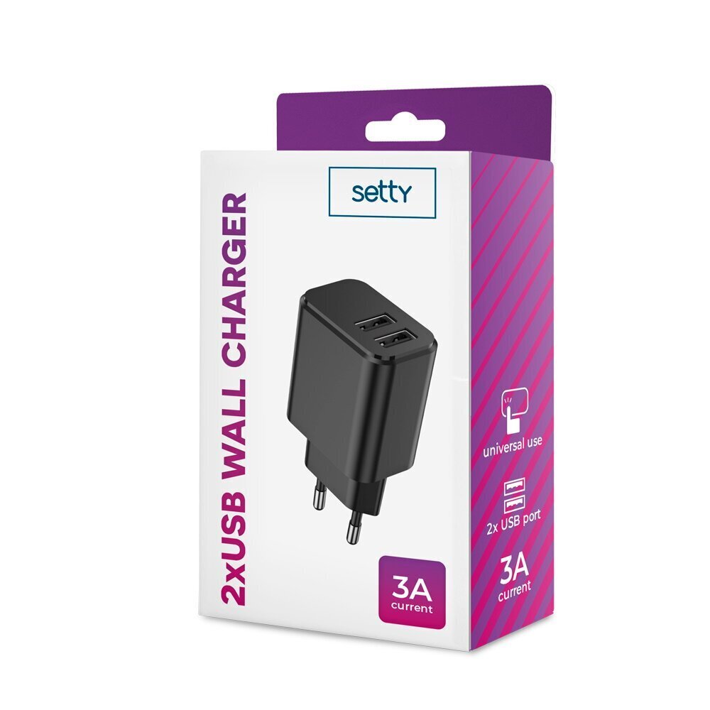 Setty charger 2x USB 3A black hind ja info | Mobiiltelefonide laadijad | kaup24.ee