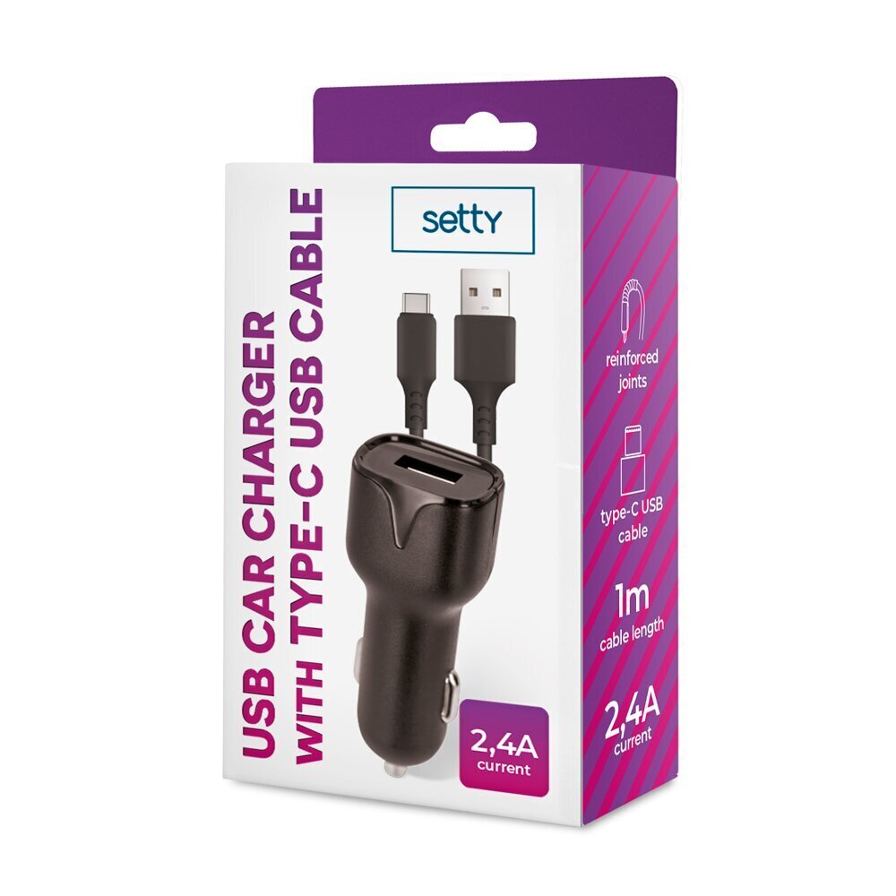 Setty car charger 1x USB 2,4A black + USB-C cable 1,0 m hind ja info | Mobiiltelefonide laadijad | kaup24.ee