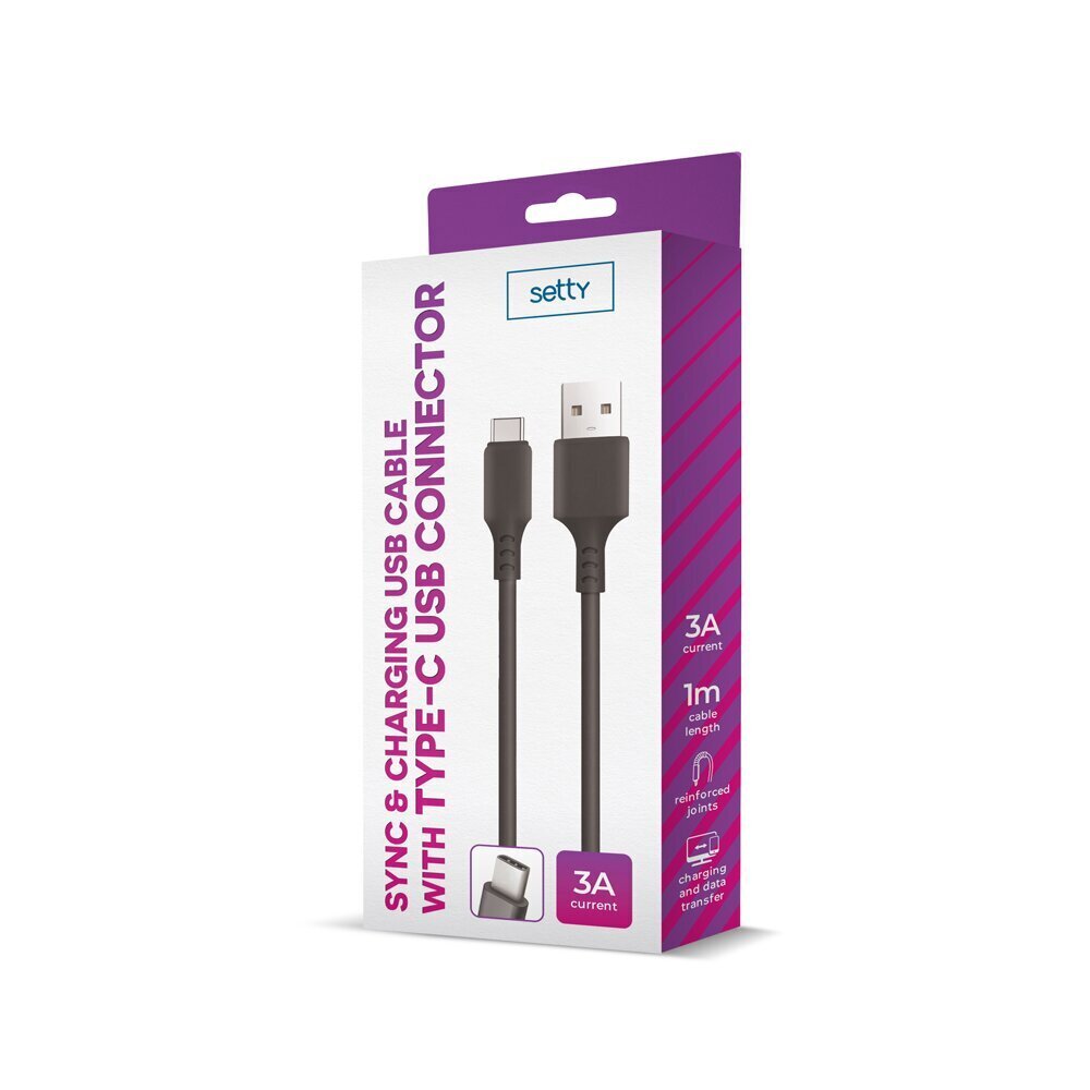 Setty cable USB - USB-C 1,0 m 3A black цена и информация | Mobiiltelefonide kaablid | kaup24.ee