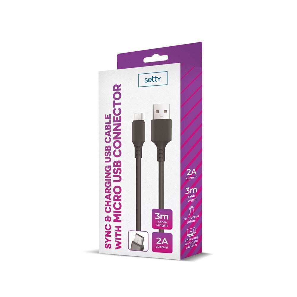 Setty cable USB - microUSB 3,0 m 2A black NEW цена и информация | Mobiiltelefonide kaablid | kaup24.ee