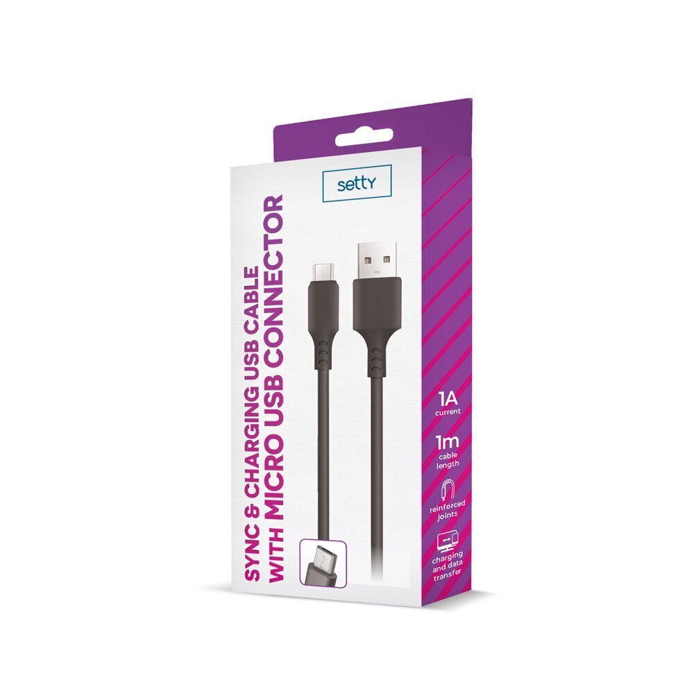 Setty cable USB - microUSB 1,0 m 1A black NEW hind ja info | Mobiiltelefonide kaablid | kaup24.ee
