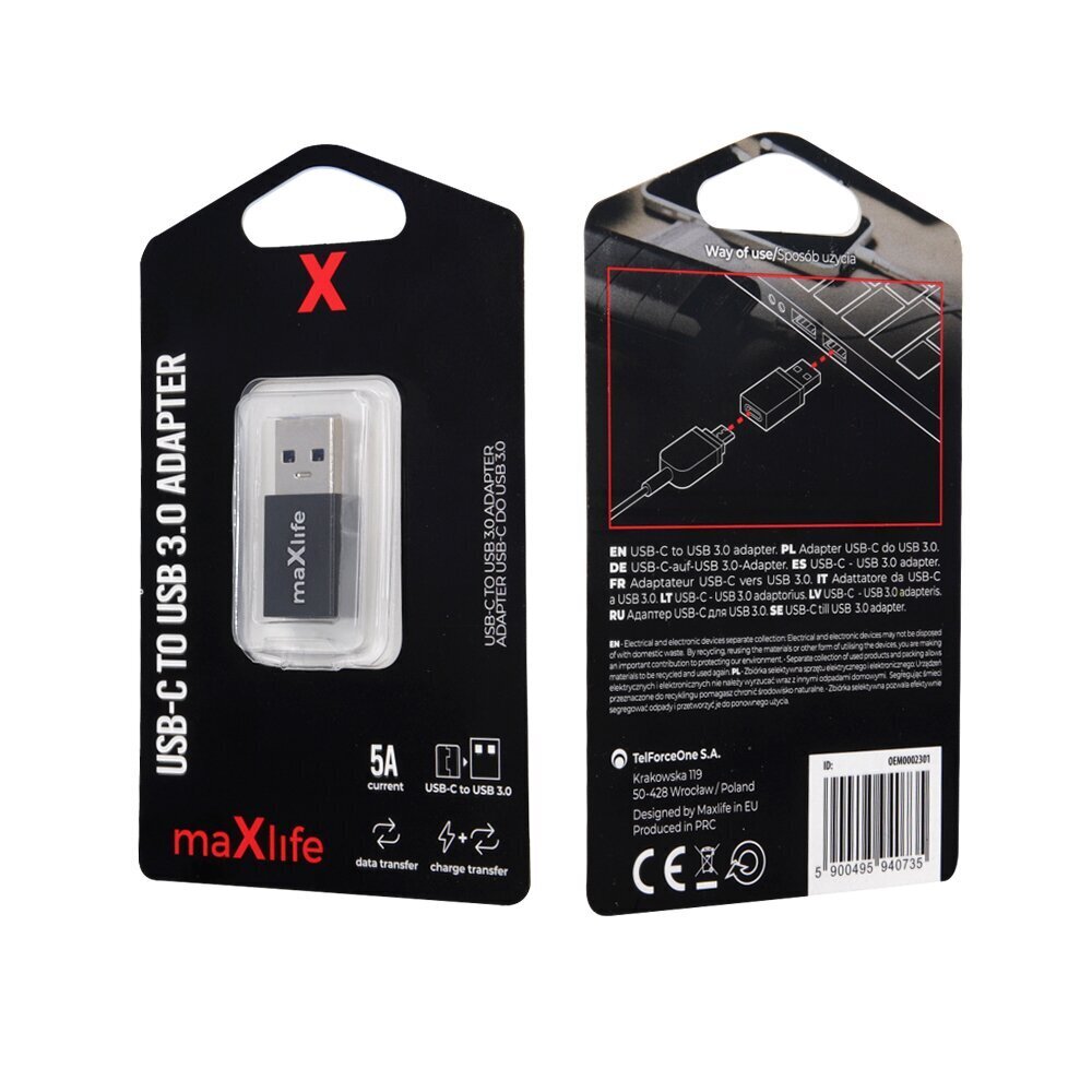 Maxlife USB-C to USB 3.0 adapter цена и информация | USB jagajad, adapterid | kaup24.ee