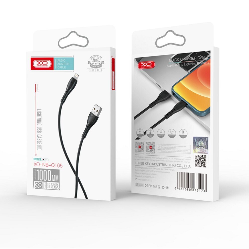 XO cable NB-Q165 USB - Lightning 1,0m 3A black hind ja info | Mobiiltelefonide kaablid | kaup24.ee