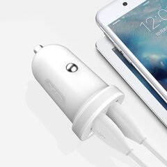 XO TZ08 car charger 2x USB 2,1A white + Lightning cable hind ja info | Mobiiltelefonide laadijad | kaup24.ee