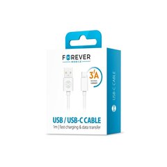 Forever cable USB - USB-C 1,0 m 3A white hind ja info | Mobiiltelefonide kaablid | kaup24.ee