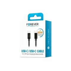 Кабель Forever USB-C - USB-C, 1.0 м 3А, черный цена и информация | Кабели для телефонов | kaup24.ee