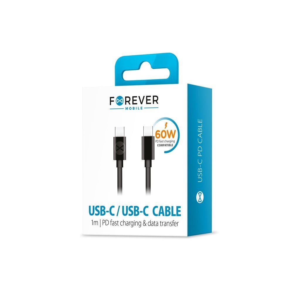 Forever cable USB-C - USB-C 1,0 m 3A black цена и информация | Mobiiltelefonide kaablid | kaup24.ee