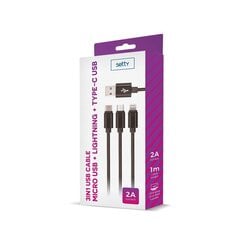 Setty 3in1 cable USB - Lightning + USB-C + microUSB 1,0 m 2A black nylon цена и информация | Borofone 43757-uniw | kaup24.ee