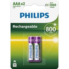 Laetavad patareid Philips Akumulator AAA, 2 tk цена и информация | Батарейки | kaup24.ee
