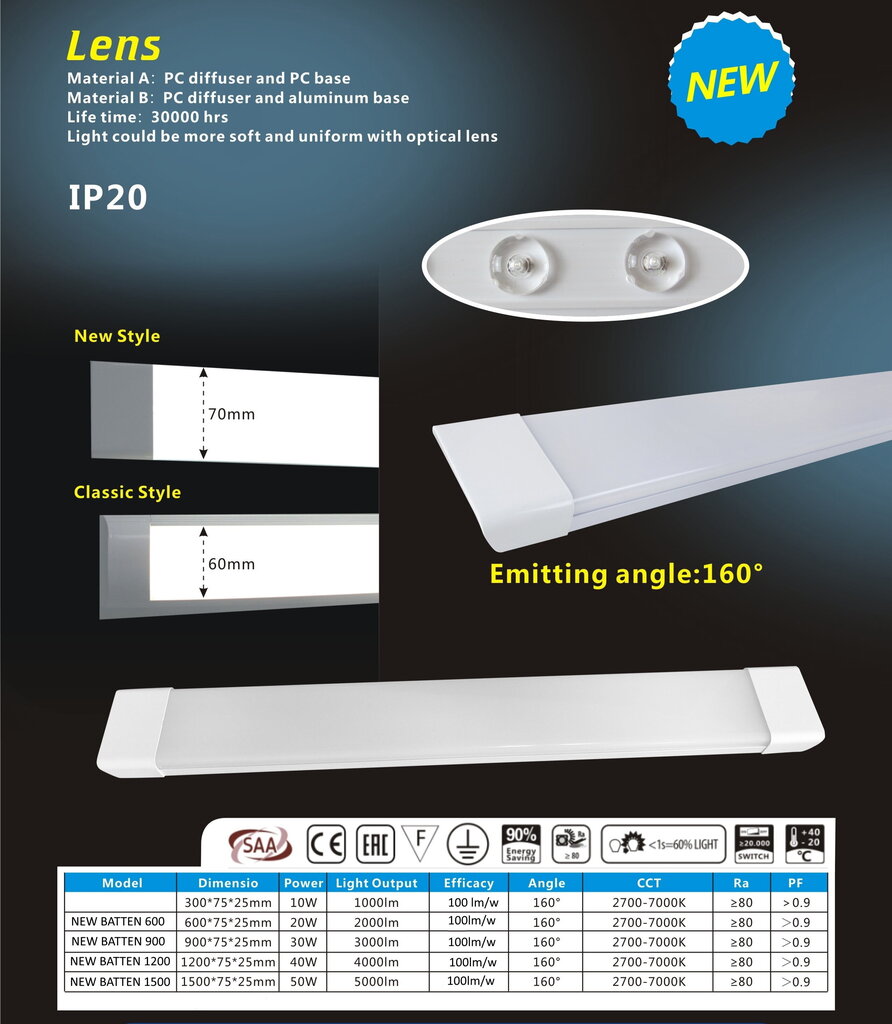 LED valgusti G.LUX GL-LED-NEW BATTEN-30W-900mm hind ja info | Laelambid | kaup24.ee