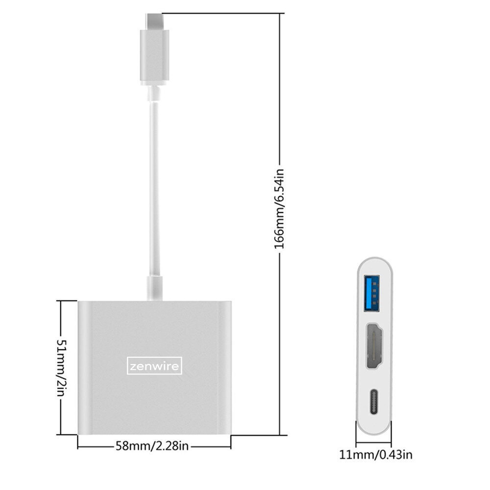 3in1 MHL-adapter HUB USB-C 3.1 HDMI 4K PD-adapter MacBook DEX Zenwire цена  | kaup24.ee