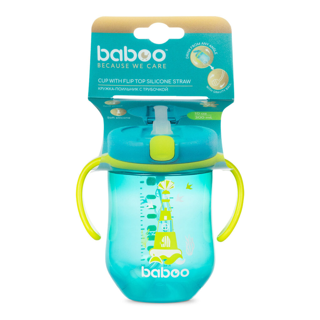 Pudel Baboo silikoonist kõrre ja raskusega, 300 ml, Marine, 9+ kuud. hind ja info | Lutipudelid ja aksessuaarid | kaup24.ee