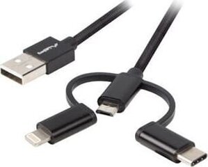 Lanberg USB-A - microUSB/Lightning/USB-C, 1m hind ja info | Mobiiltelefonide kaablid | kaup24.ee