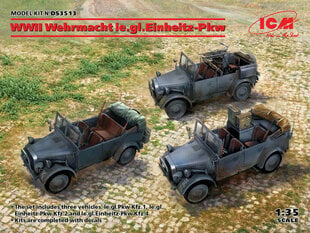 Liimitav mudel ICM DS3513 WWII Wehrmacht le.gl.Einheitz-Pkw (le.gl.Pkw Kfz.1, le.gl.Einheitz-Pkw Kfz.2, le.gl.Einheitz-Pkw Kfz.4) 1/35 hind ja info | Liimitavad mudelid | kaup24.ee