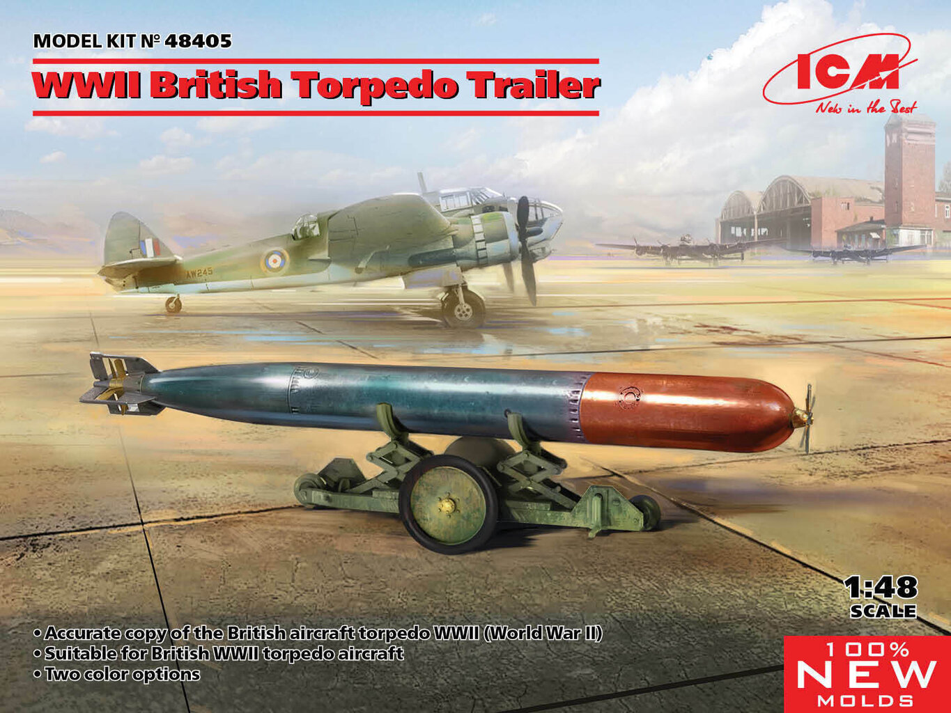 Kokkupandav mudel ICM 48405 WWII British Torpedo Trailer 1/48 цена и информация | Liimitavad mudelid | kaup24.ee