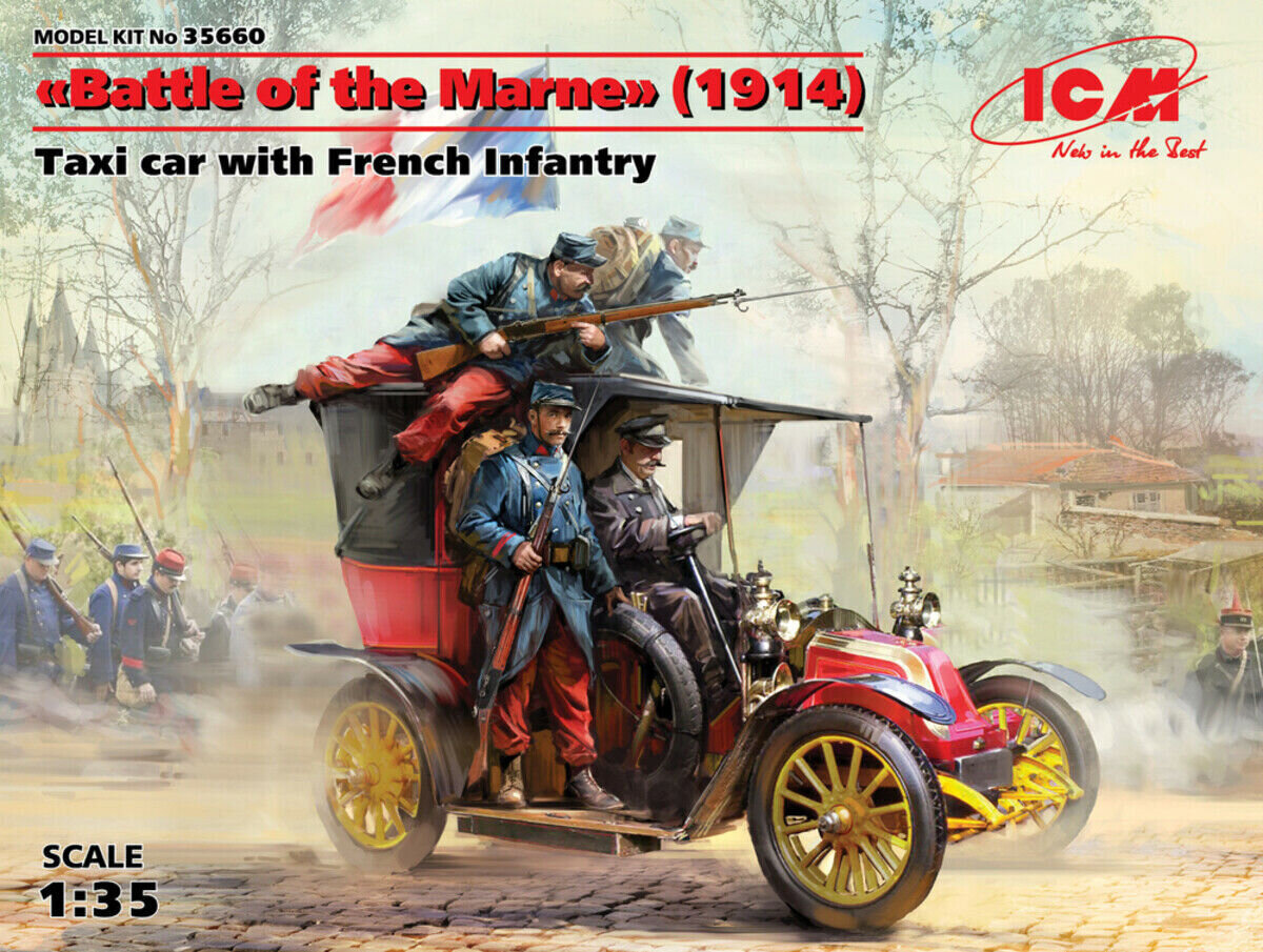 Kokkupandav mudel ICM 35660 Battle of the Marne" (1914), Taxi car with French Infantry 1/35 hind ja info | Liimitavad mudelid | kaup24.ee