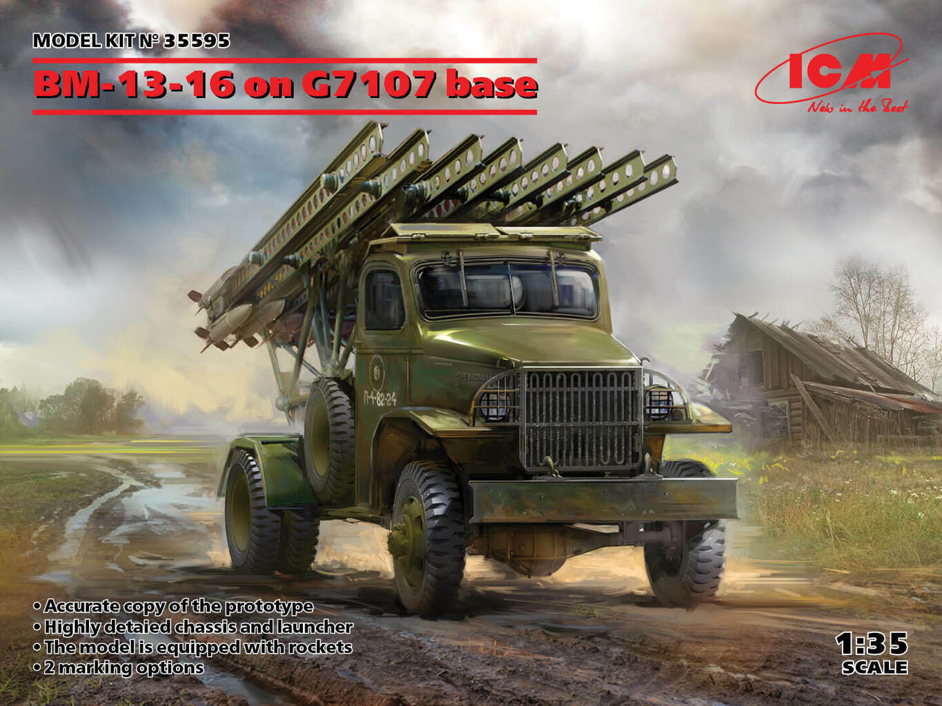 Kokkupandav mudel ICM 35595 BM-13-16 on G7107 base 1/35 hind ja info | Liimitavad mudelid | kaup24.ee