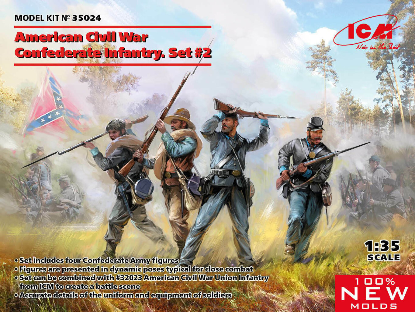 Kokkupandav mudel ICM 35024 American Civil War Confederate Infantry. Set #2 1/35 hind ja info | Liimitavad mudelid | kaup24.ee