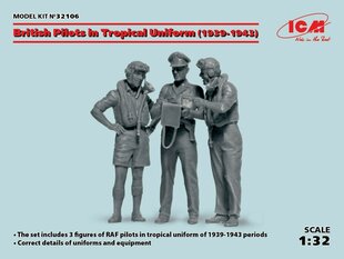 Сборная модель ICM 32106 British Pilots in Tropical Uniform (1939-1943) (3 фигуры) 1/32 цена и информация | Склеиваемые модели | kaup24.ee