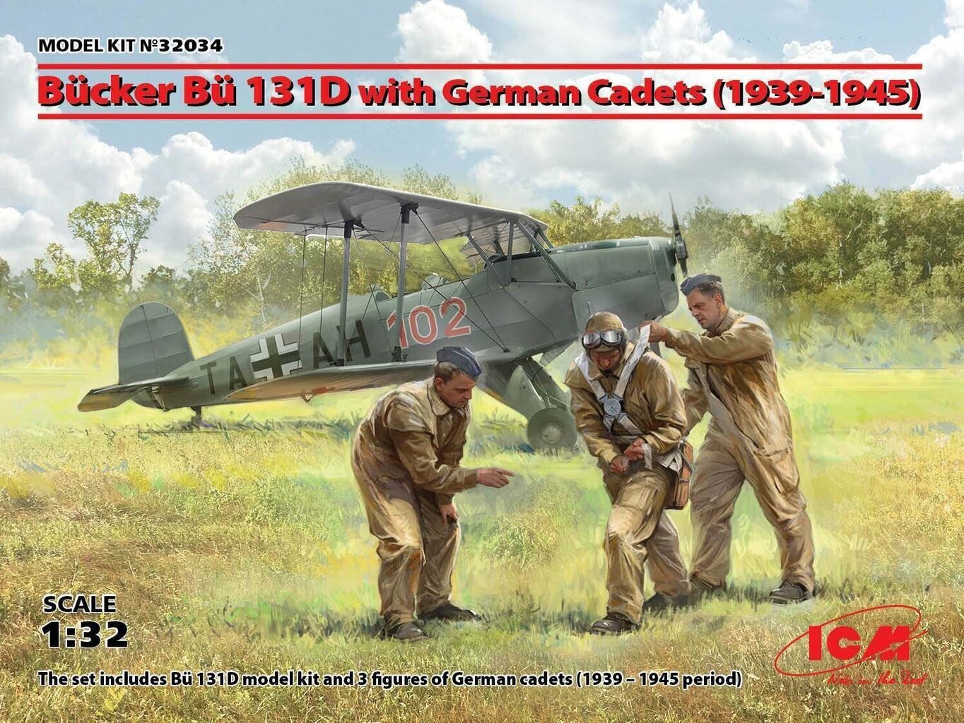 Kokkupandav mudel ICM 32034 Bücker Bü 131D with German Cadets (1939-1945) 1/32 цена и информация | Liimitavad mudelid | kaup24.ee