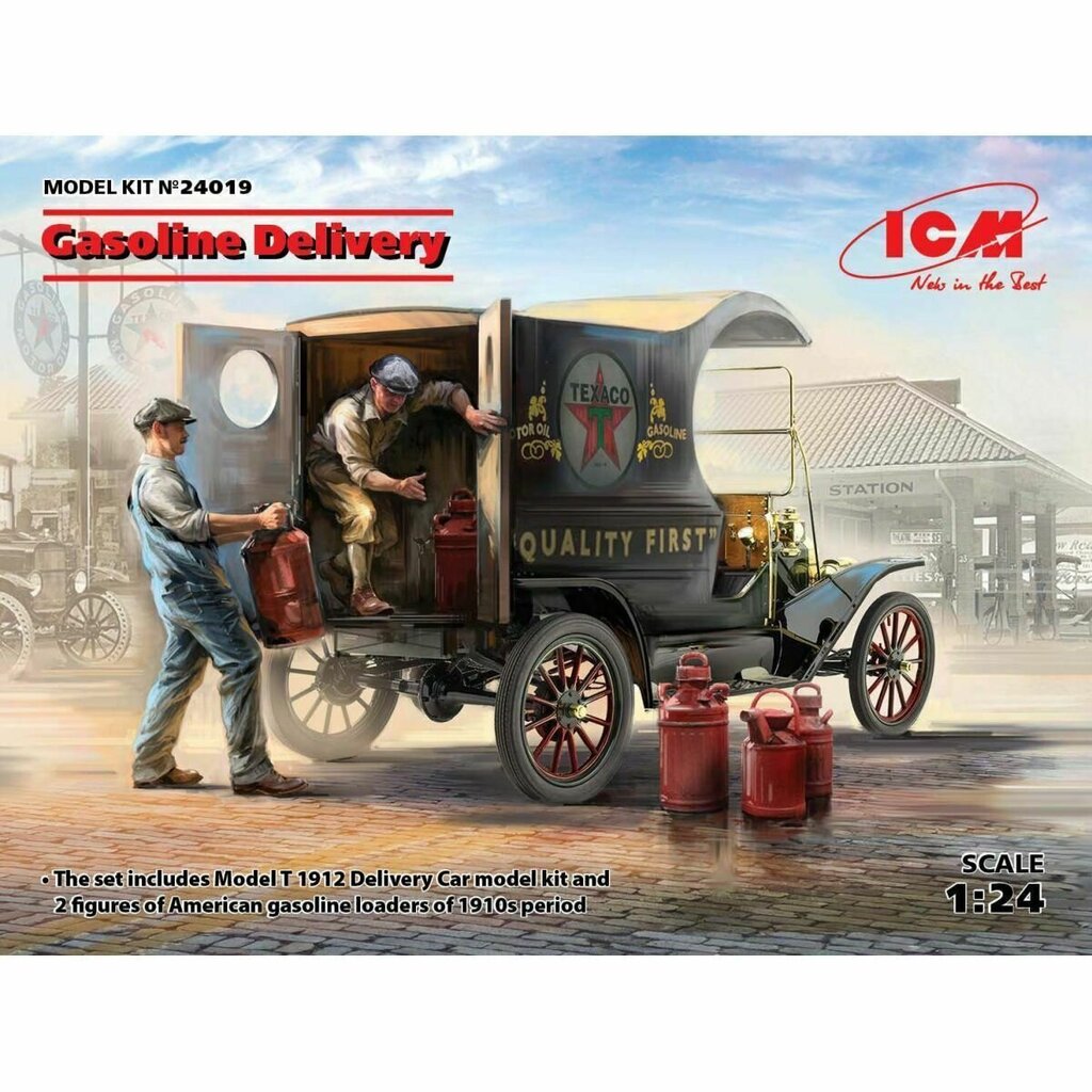 Kokkupandav mudel ICM 24019 Gasoline Delivery, Model T 1912 Delivery Car with American Gasoline Loaders 1/24 hind ja info | Liimitavad mudelid | kaup24.ee