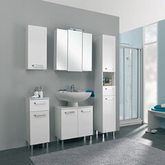Kõrge vannitoakapp 312 valge läikega цена и информация | Шкафчики для ванной | kaup24.ee