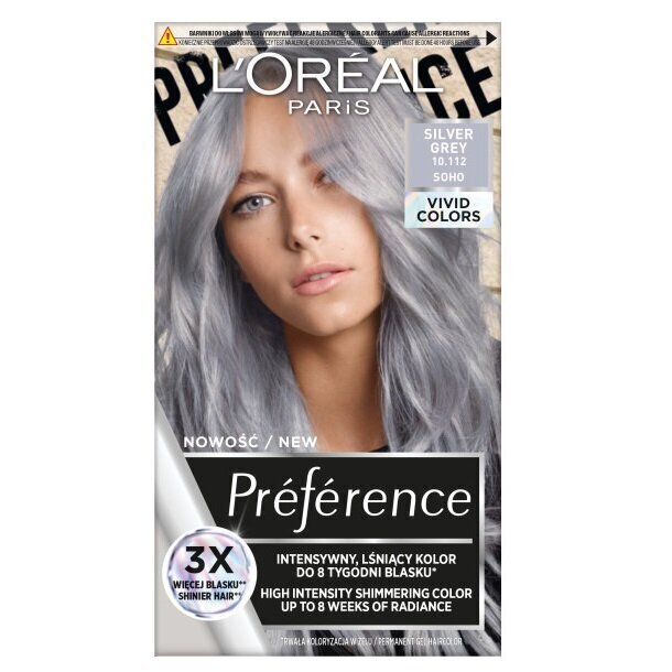 Kauapüsiv juuksevärv L'Oréal Paris Preference, 10.112 Silver Grey цена и информация | Juuksevärvid | kaup24.ee