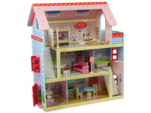 Деревянный трехэтажный домик для кукол с мебелью цена и информация | Игрушки для девочек | kaup24.ee