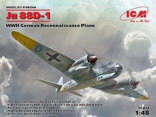 Сборная модель ICM 48240 Ju 88D-1, WWII German Reconnaissance Plane 1/48 цена и информация | Склеиваемые модели | kaup24.ee