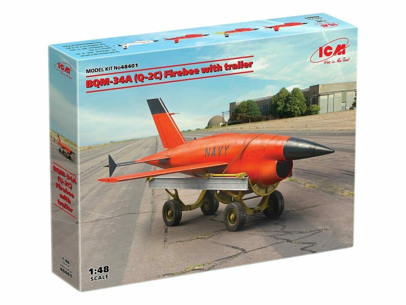 Kokkupandav mudel ICM 48401 (BQM-34A) Q-2C Firebee with trailer (1 airplane and trailer) 1/48 цена и информация | Liimitavad mudelid | kaup24.ee