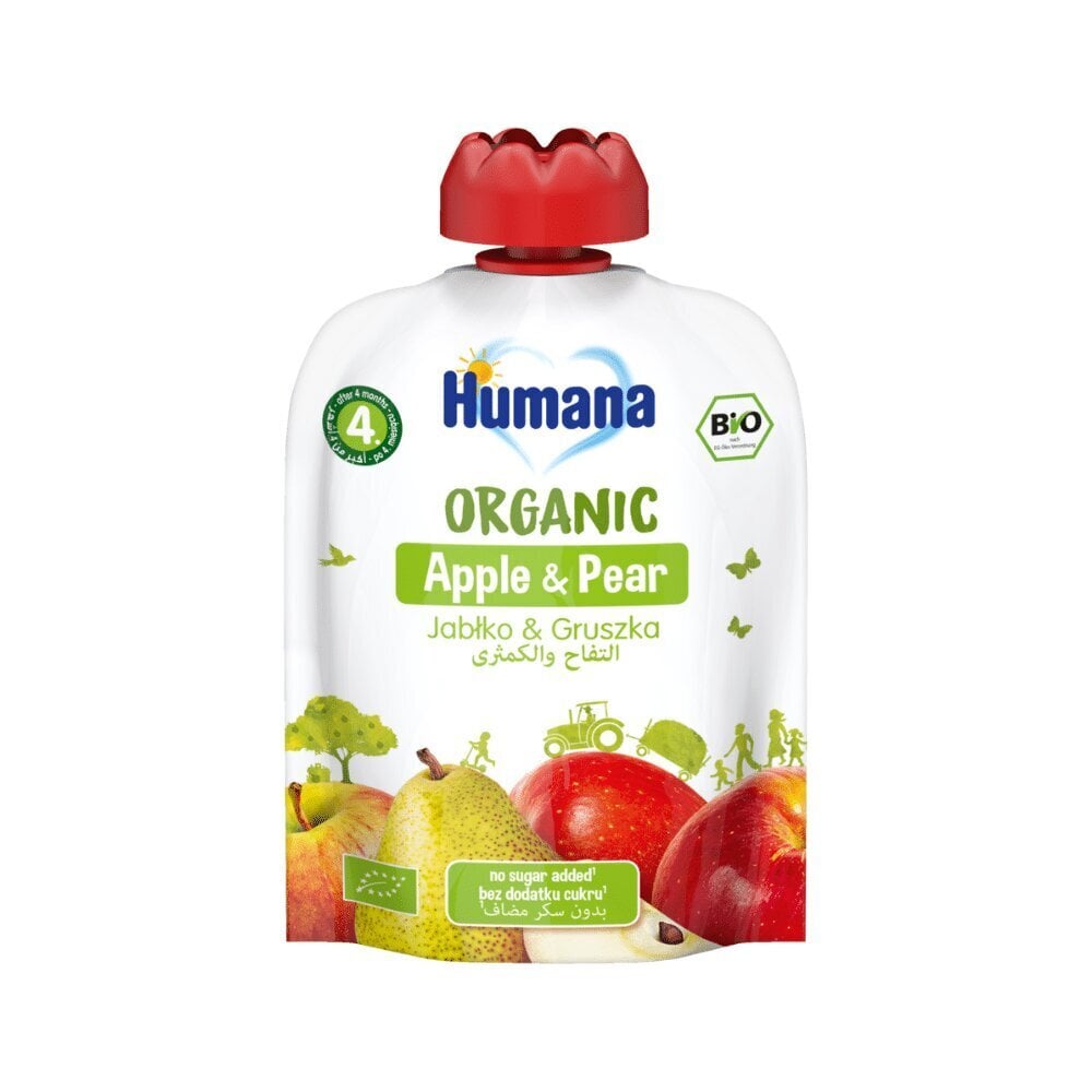 Õuna- ja pirnipüree Humana Bio, 90 g x 10 hind ja info | Püreed | kaup24.ee