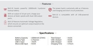 Аккумулятор PROMATE Bolt-10 10000 мАч цена и информация | Зарядные устройства Power bank | kaup24.ee
