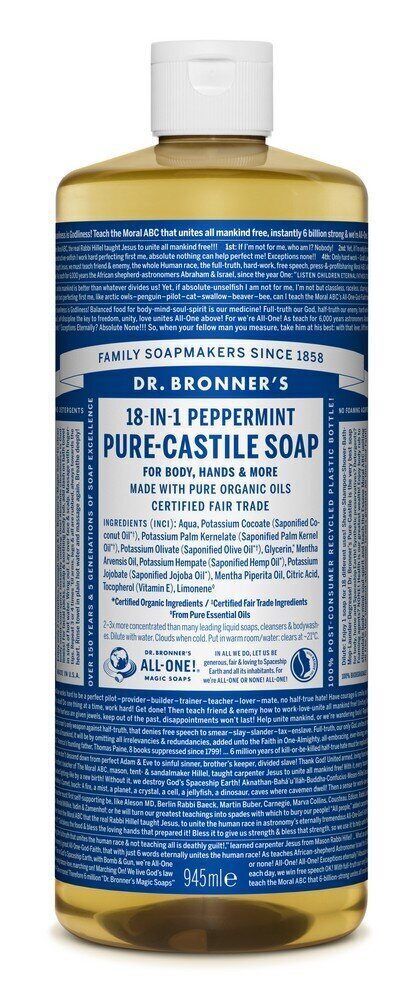 18-ühes orgaaniline vedelseep Dr. Bronner's Peppermint 945 ml, piparmünt hind ja info | Seebid | kaup24.ee