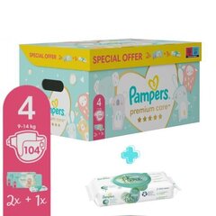 Pampers Premium Care Suurus 4 (Mini), 9–14 Kg, 104 Mähet + TASUTA Aqua Pure 48 Niisket Salvrätikut hind ja info | Mähkmed | kaup24.ee