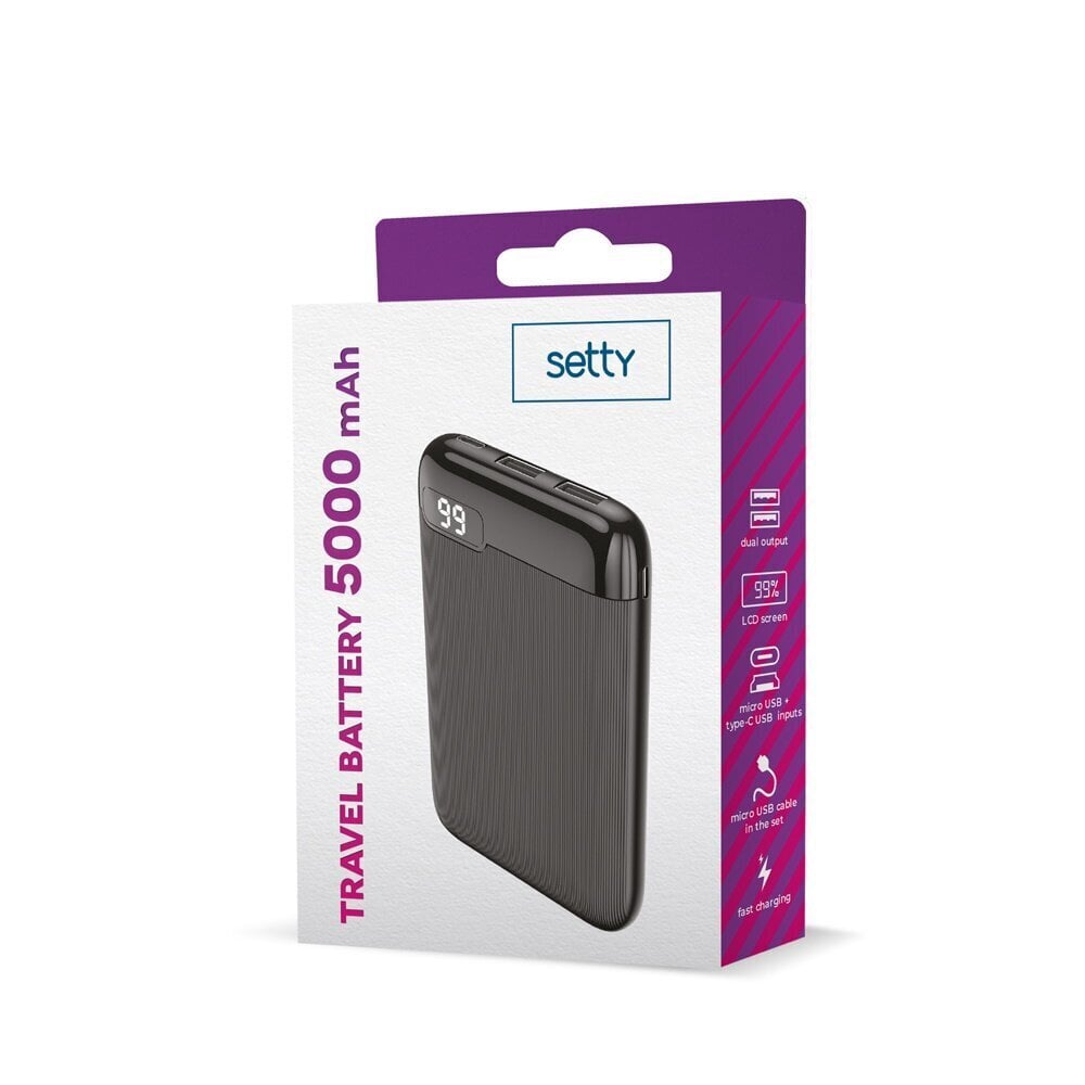 Setty power bank 5000 mAh LCD SPBL-05 black hind ja info | Akupangad | kaup24.ee