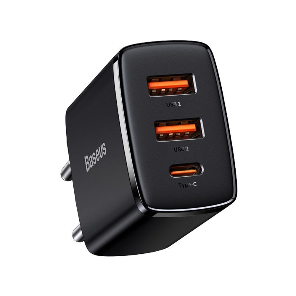 Seina kiirlaadija 30 W 2xUSB + USB-C QC3.0 PD3.0, must hind ja info | Mobiiltelefonide laadijad | kaup24.ee