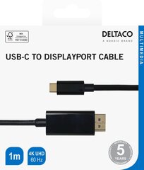 USB-C Deltaco 4K UHD 1м USBC-DP100-K 00140012 цена и информация | Кабели и провода | kaup24.ee