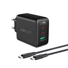 Acefast 2in1 charger 2x USB Type C / USB 65W, PD, QC 3.0, AFC, FCP (set with cable) black (A13 black) цена и информация | Зарядные устройства для телефонов | kaup24.ee
