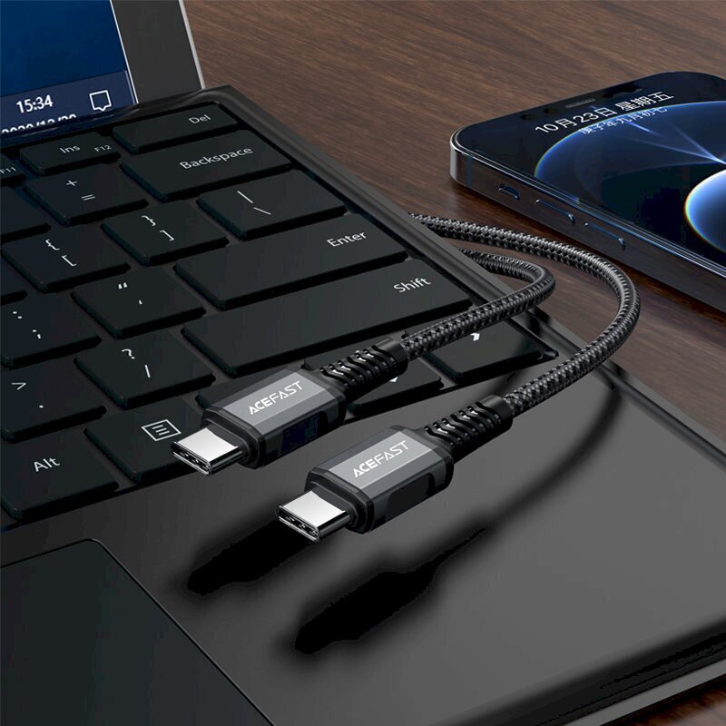 Acefast cable USB Type C - USB Type C 1.2m, 60W (20V / 3A) gray (C1-03 deep space gray) hind ja info | Mobiiltelefonide kaablid | kaup24.ee