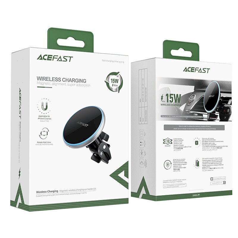 Acefast Qi Wireless Car Charger with MagSafe 15W Magnetic Phone Holder on the Ventilation Grille Black (D3 black) цена и информация | Mobiiltelefonide hoidjad | kaup24.ee