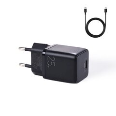 Joyroom small fast charger USB Type C PD 25W EU plug black + USB Type C - USB Type C cable (L-P251) hind ja info | Mobiiltelefonide laadijad | kaup24.ee