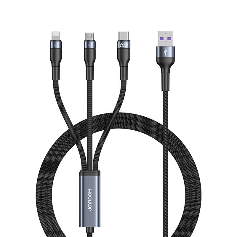 Joyroom 3in1 USB cable - USB Type C / micro USB / Lightning 66W 6A 1.2m black (S-1260G5) hind ja info | Mobiiltelefonide kaablid | kaup24.ee