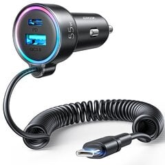 Joyroom fast car charger 3 in 1 with USB Type C cable 1.5m 55W black (JR-CL07) цена и информация | Зарядные устройства для телефонов | kaup24.ee